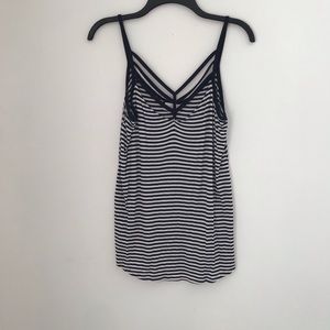 Navy and white striped caged tank top